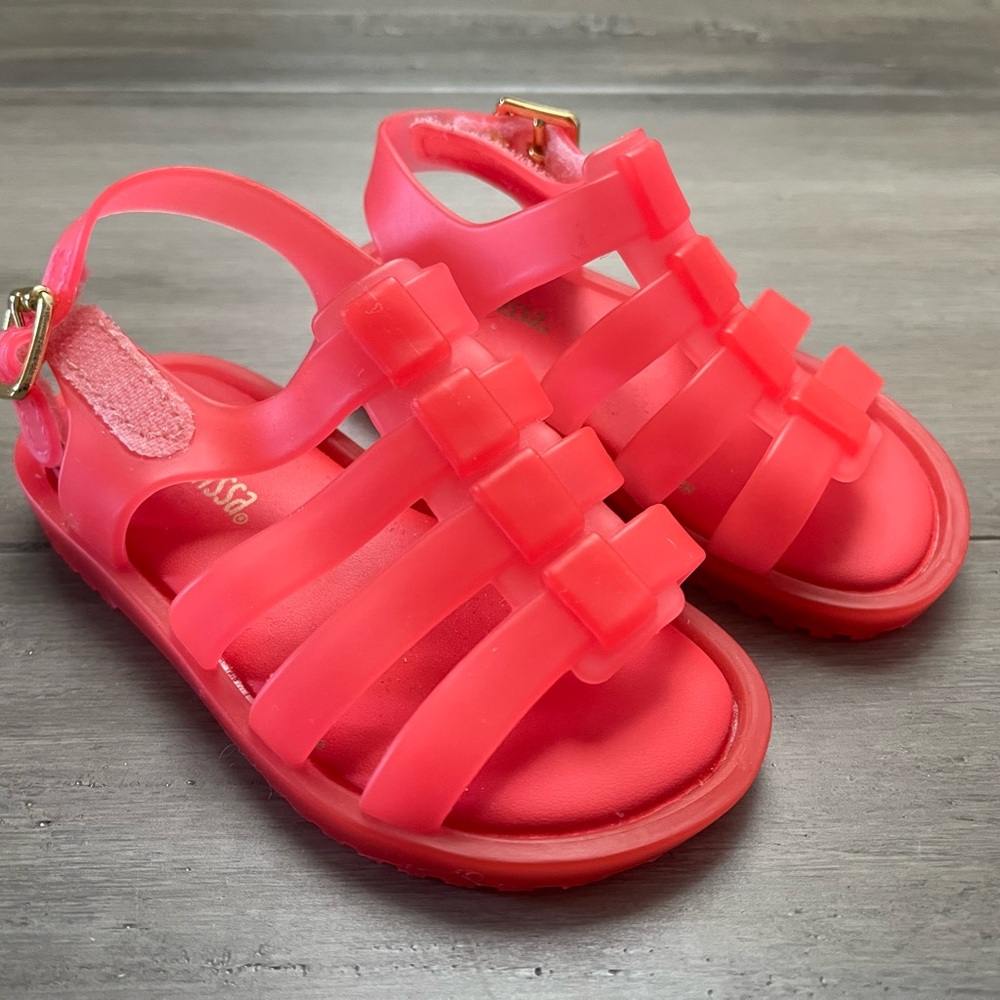 Mini Melissa Vibrant Pink Toddler Girls Jelly Strap Sandals sz 6 - Worn Once